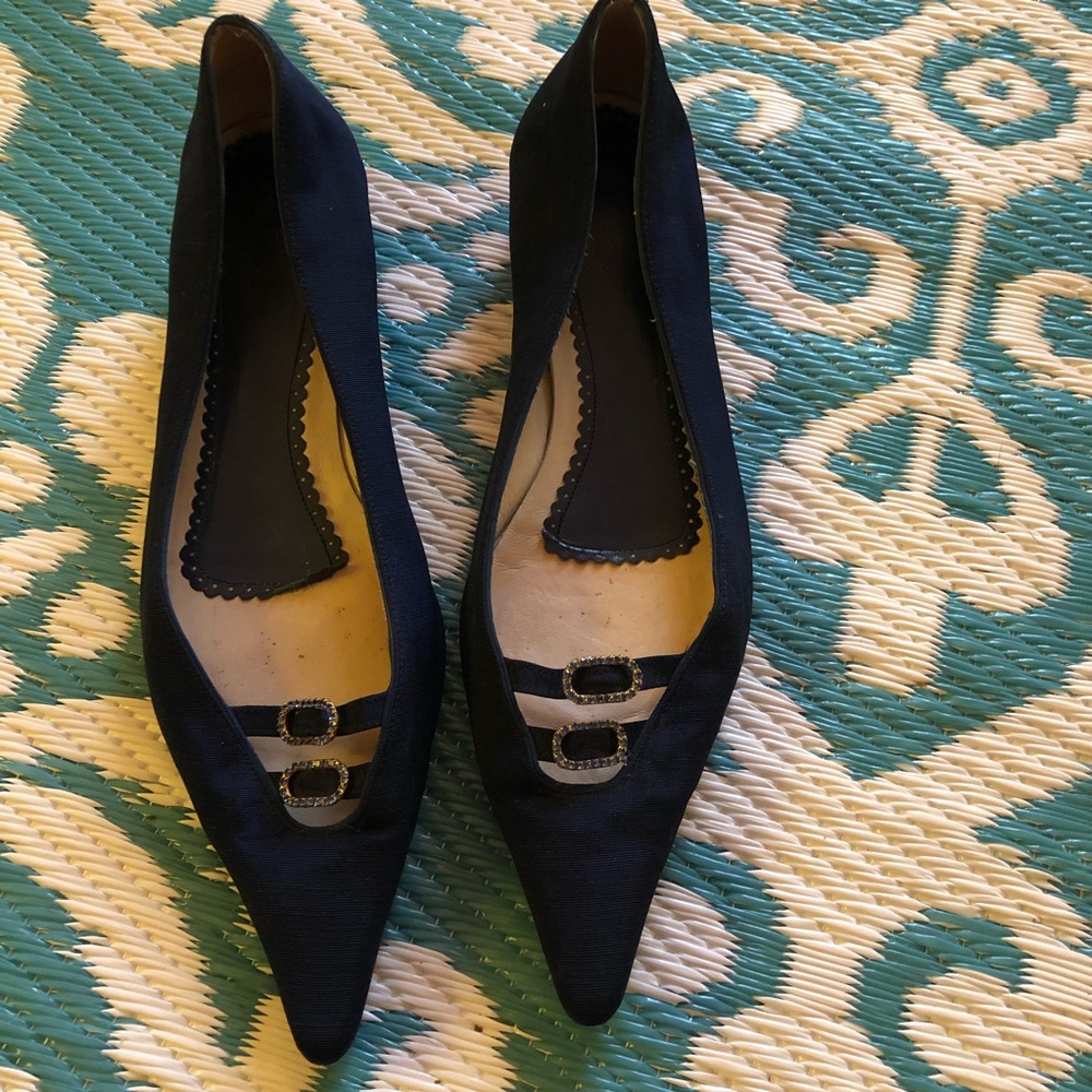 Delman navy raw silk flats